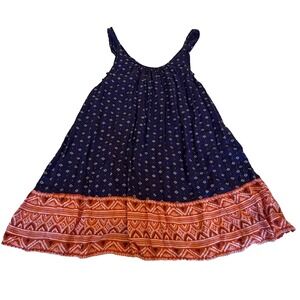 ROXY Boho Gypsy Sleeveless Swing Mini Sundress; Blue/Orange;‎ Size Small